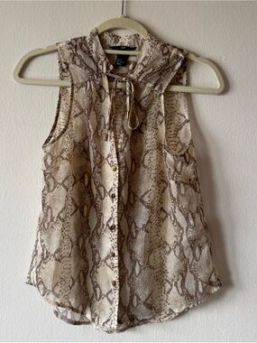 Sheer Snakeskin Print Sleeveless Vest Blouse